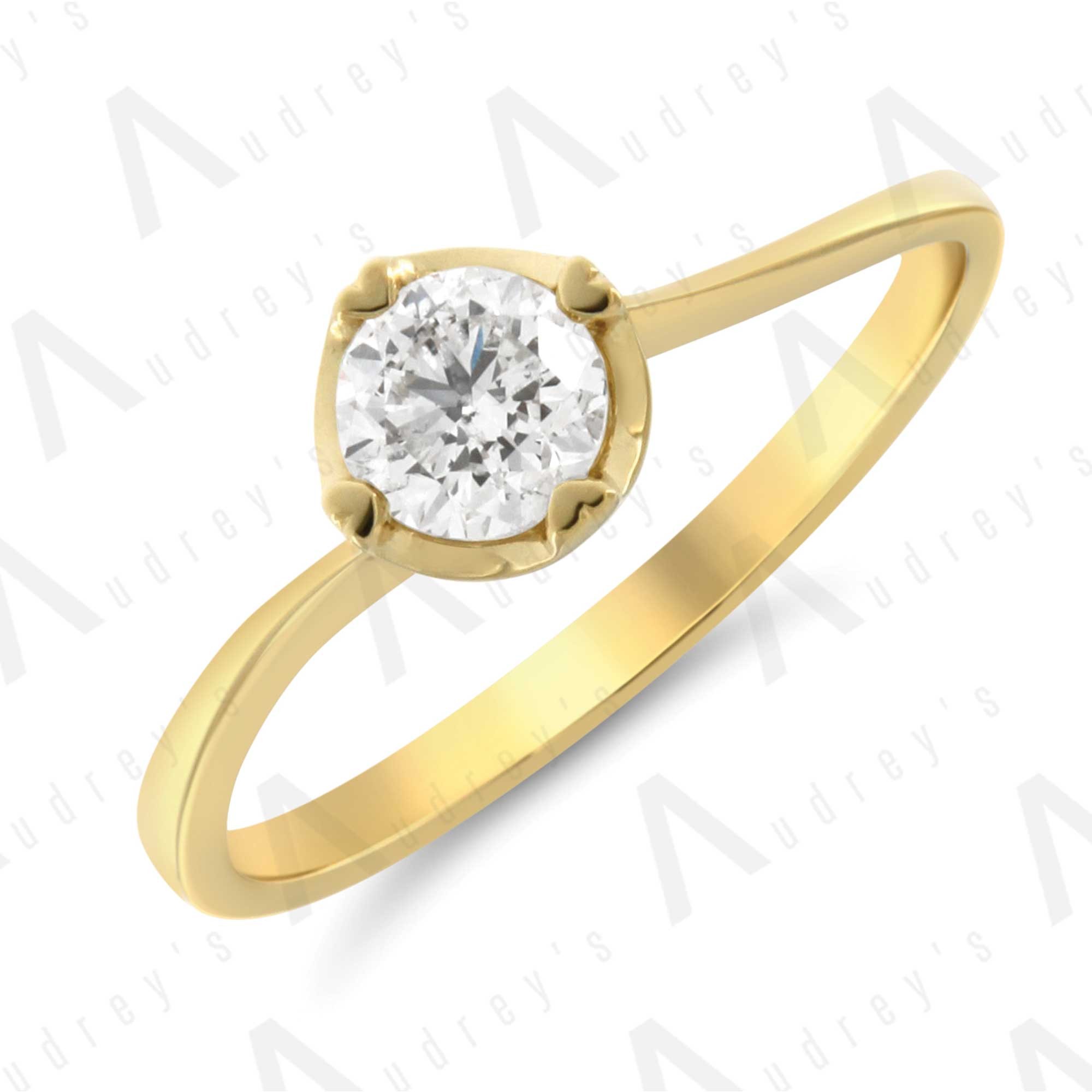 Yellow Gold Rose Solitaire Diamond Engagement Ring
