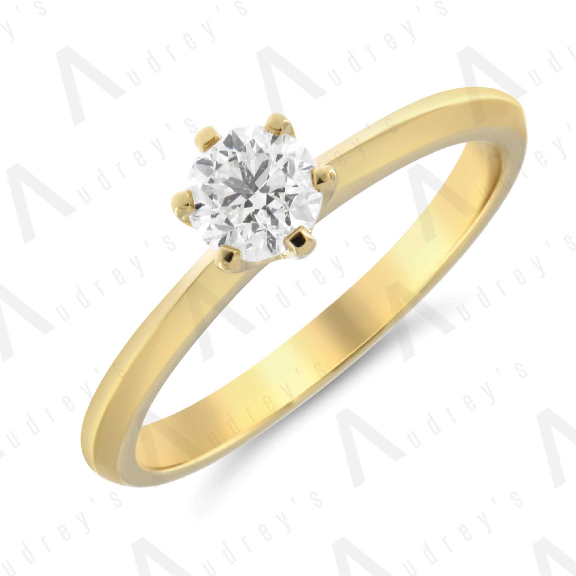 Yellow Gold 18K LINDA Solitaire Diamond Engagement Ring